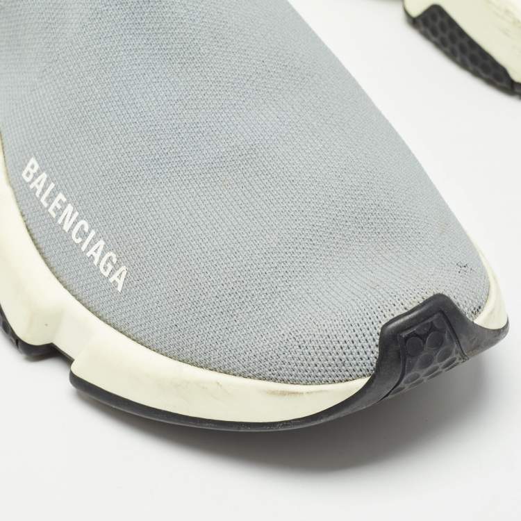 Pre Owned Balenciaga Grey Knit Fabric Speed Trainer Sneakers Size 39