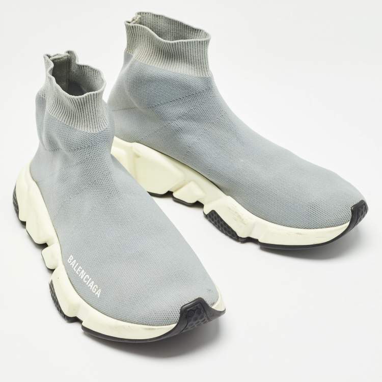 Pre Owned Balenciaga Grey Knit Fabric Speed Trainer Sneakers Size 39