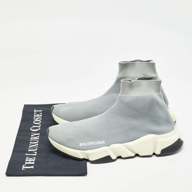 Pre Owned Balenciaga Grey Knit Fabric Speed Trainer Sneakers Size 39