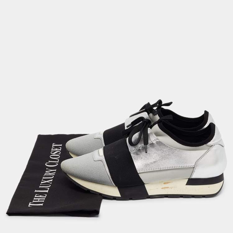 Pre Owned Balenciaga Tricolor Leather and Neoprene Race Runner Sneakers Size 38