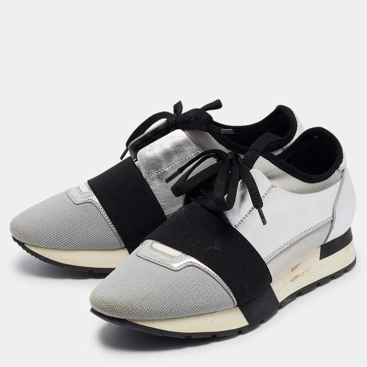 Pre Owned Balenciaga Tricolor Leather and Neoprene Race Runner Sneakers Size 38
