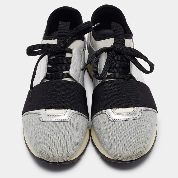 Pre Owned Balenciaga Tricolor Leather and Neoprene Race Runner Sneakers Size 38