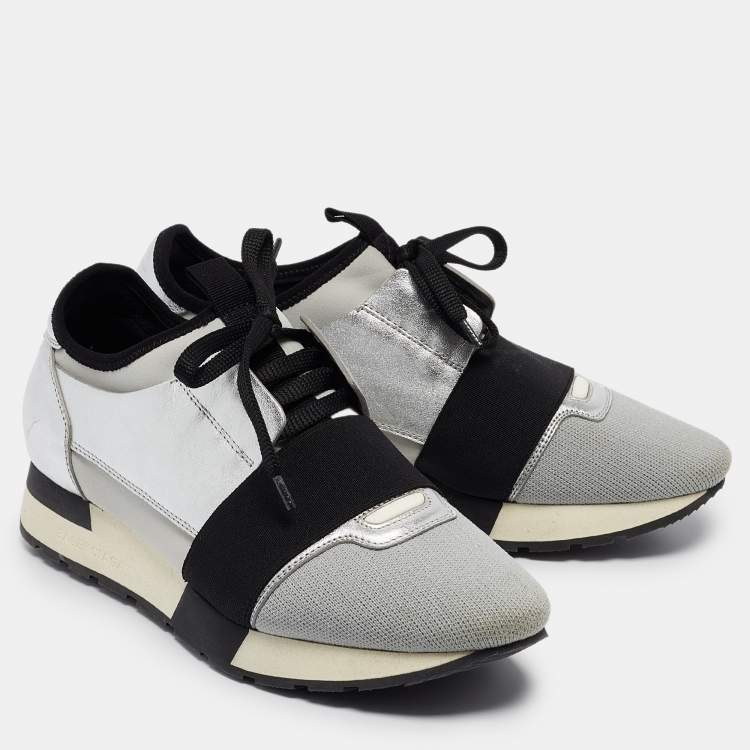 Pre Owned Balenciaga Tricolor Leather and Neoprene Race Runner Sneakers Size 38