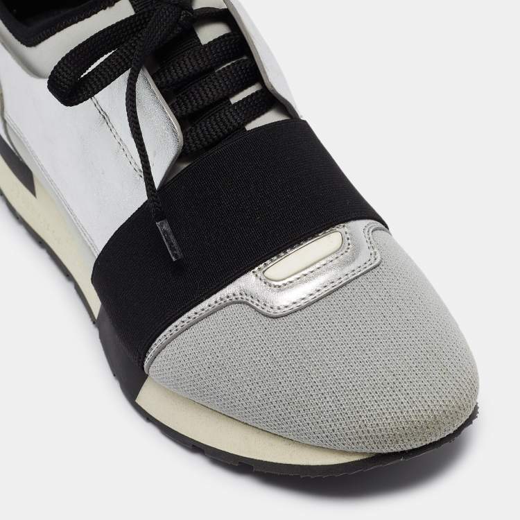 Pre Owned Balenciaga Tricolor Leather and Neoprene Race Runner Sneakers Size 38