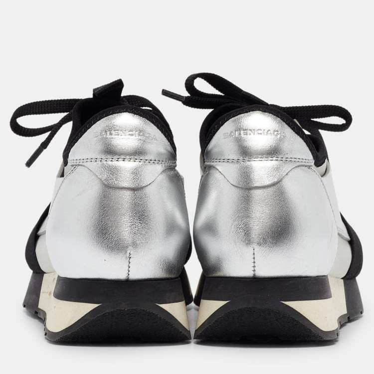 Pre Owned Balenciaga Tricolor Leather and Neoprene Race Runner Sneakers Size 38
