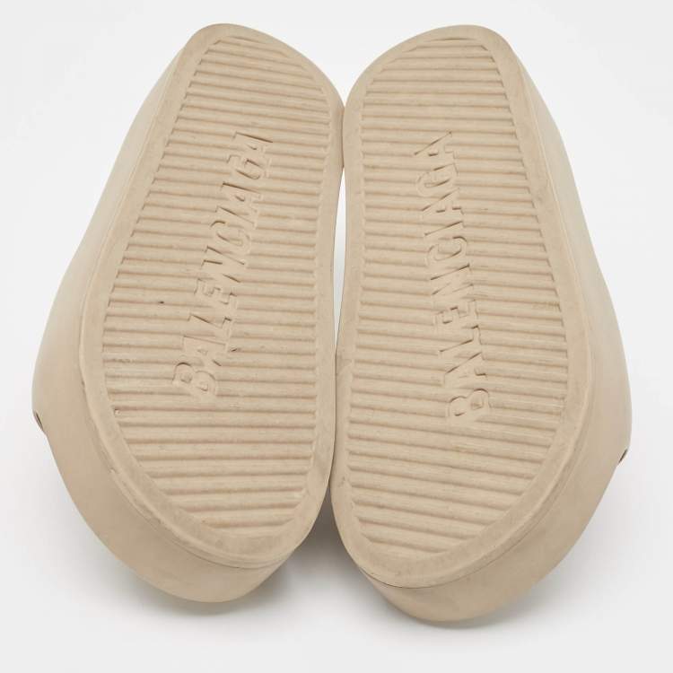 Pre Owned Balenciaga Beige Rubber Logo Chunky Slides Size 36
