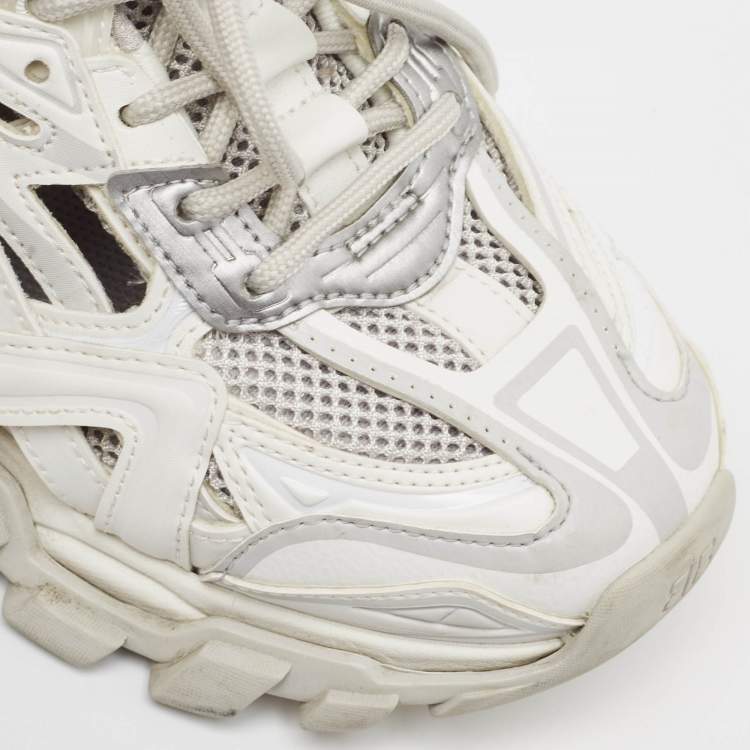 Pre Owned Balenciaga White/Grey Faux Leather and Mesh Track 2 Sneakers Size 39