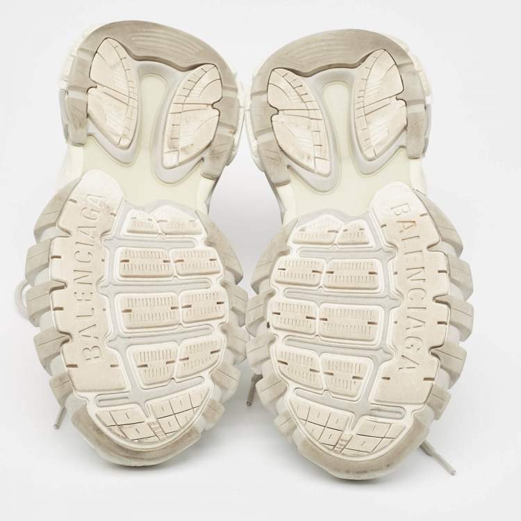 Pre Owned Balenciaga White/Grey Faux Leather and Mesh Track 2 Sneakers Size 39