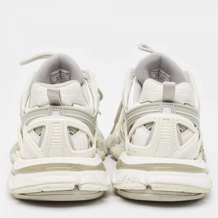 Pre Owned Balenciaga White/Grey Faux Leather and Mesh Track 2 Sneakers Size 39
