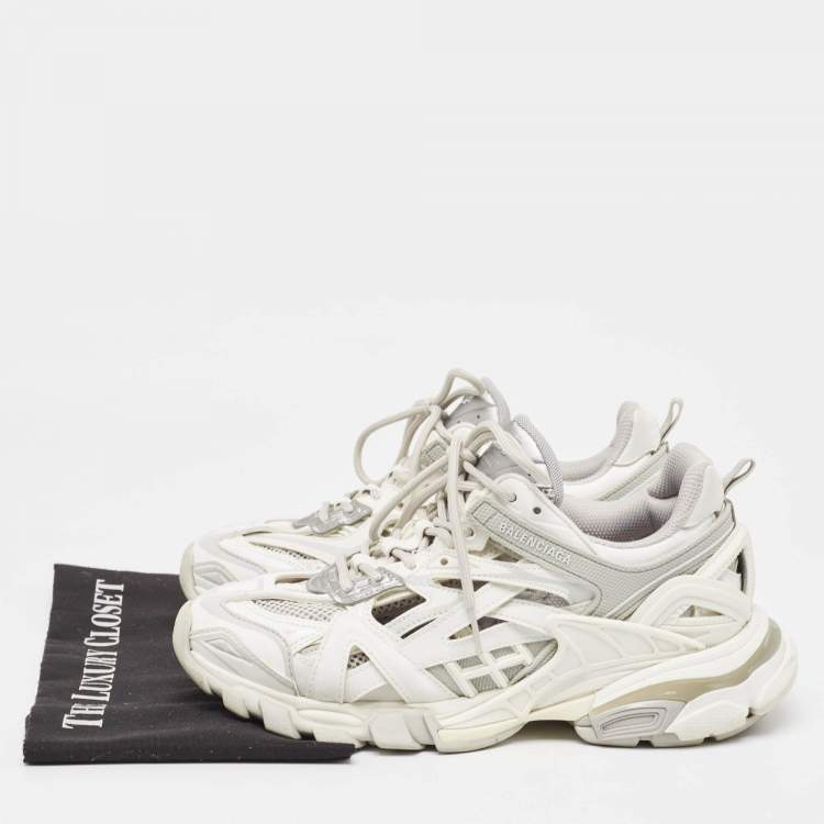 Pre Owned Balenciaga White/Grey Faux Leather and Mesh Track 2 Sneakers Size 39