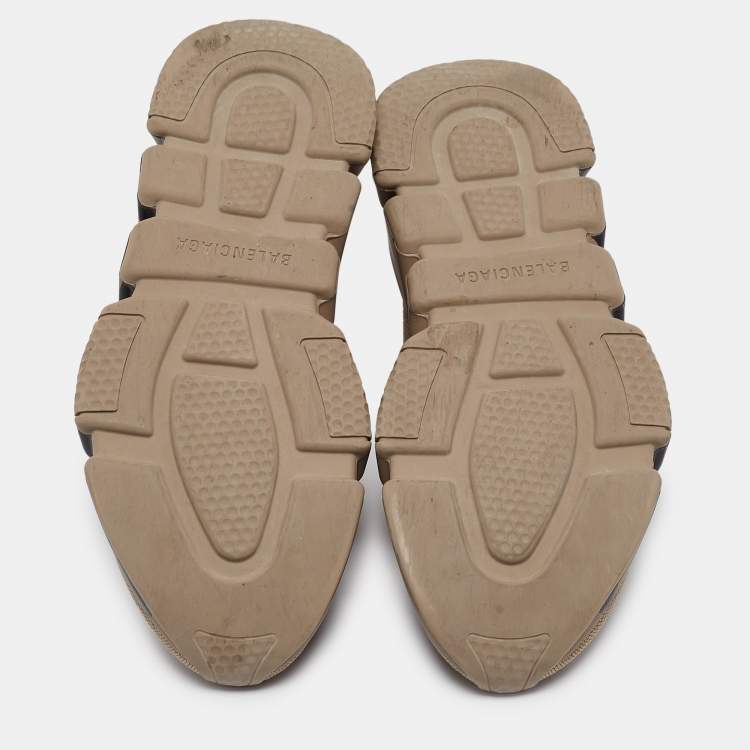 Pre Owned Balenciaga Beige Knit Fabric Logo Speed Trainer Sneakers Size 38