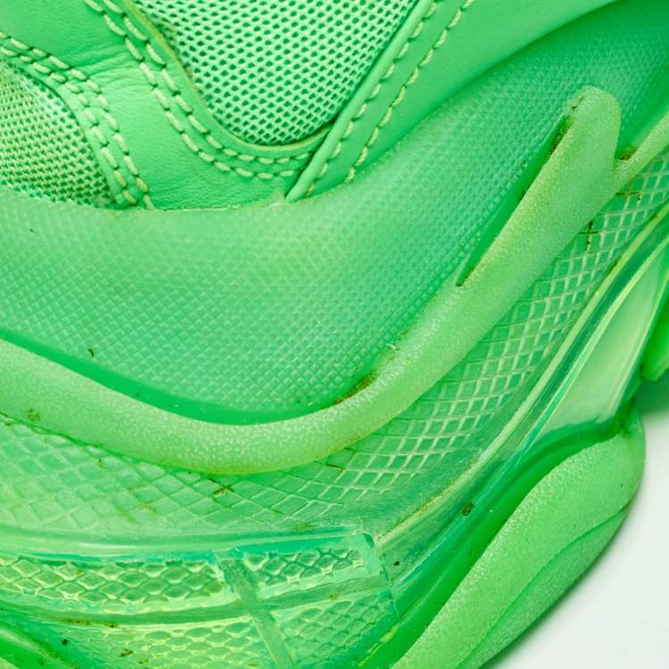 Pre Owned Balenciaga Green Mesh and Faux Leather Triple S Sneakers Size 37