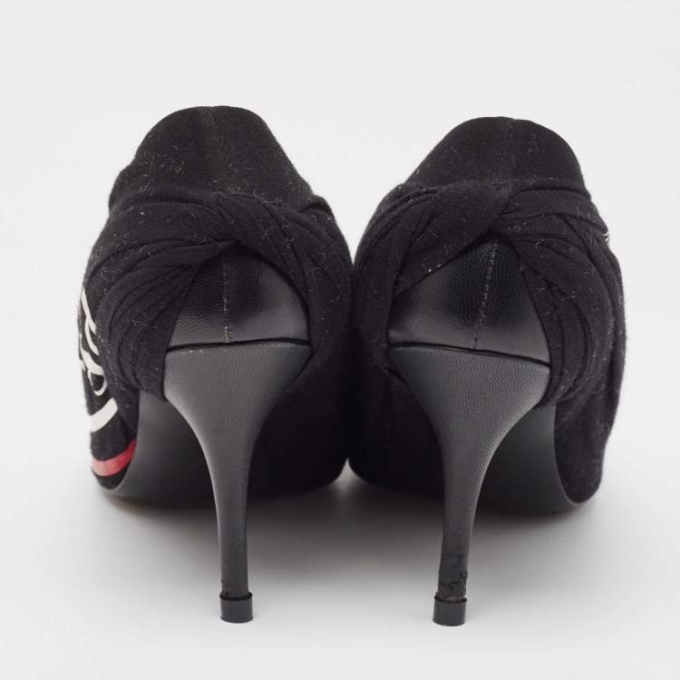 Pre Owned Balenciaga Black Logo Print Fabric Knife Pumps Size 38