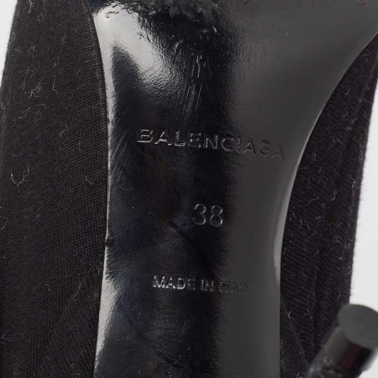Pre Owned Balenciaga Black Logo Print Fabric Knife Pumps Size 38