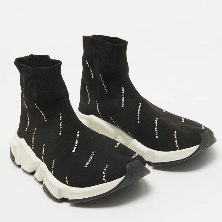 Pre Owned Balenciaga Black Knit Speed Trainer Sneakers Size 38