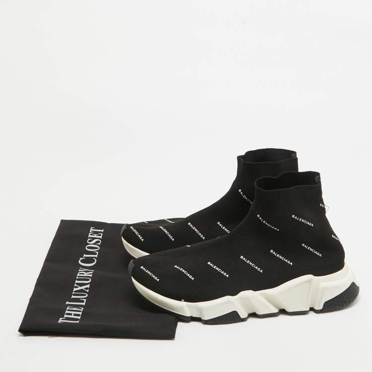 Pre Owned Balenciaga Black Knit Speed Trainer Sneakers Size 38
