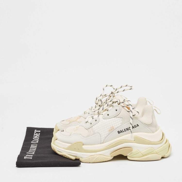 Pre Owned Balenciaga Grey Nubuck and Mesh Triple S Sneakers Size 37