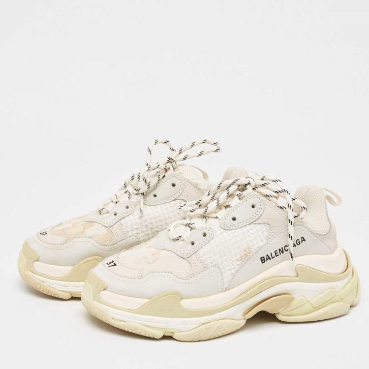 Pre Owned Balenciaga Grey Nubuck and Mesh Triple S Sneakers Size 37