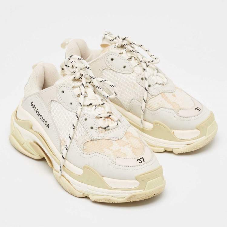 Pre Owned Balenciaga Grey Nubuck and Mesh Triple S Sneakers Size 37
