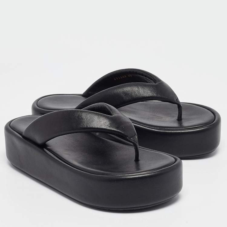 Pre Owned Balenciaga Black Leather Thong Platform Flats Size 40