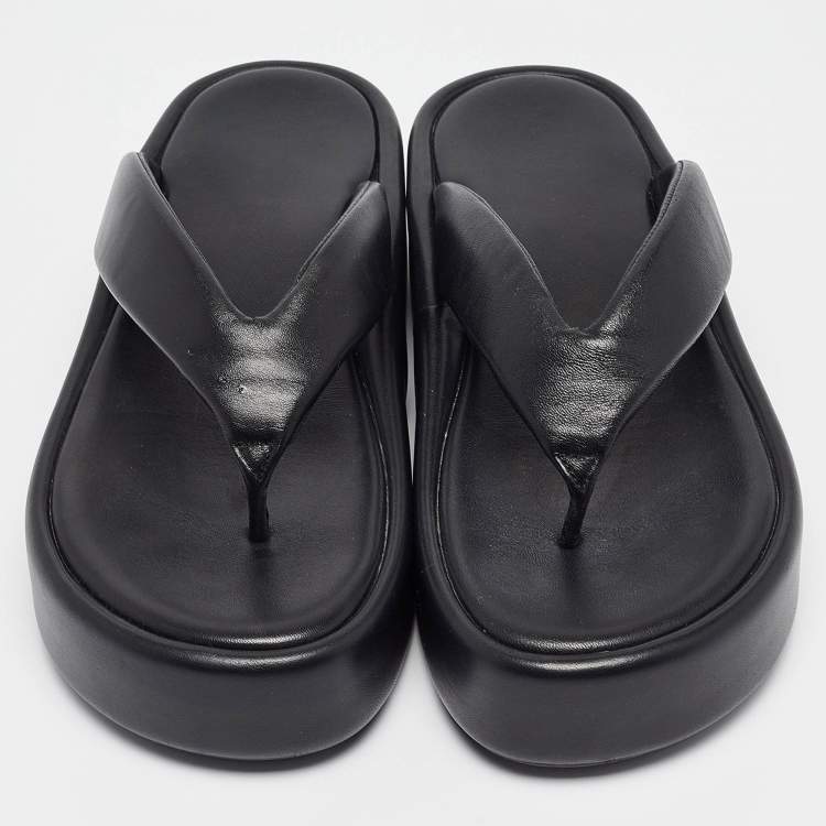 Pre Owned Balenciaga Black Leather Thong Platform Flats Size 40