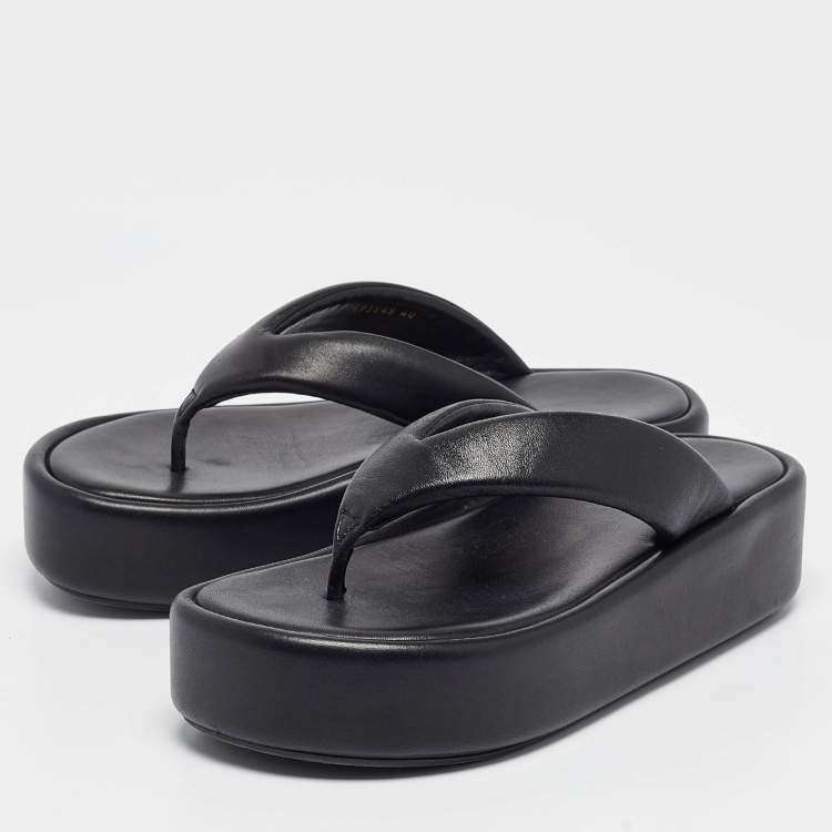 Pre Owned Balenciaga Black Leather Thong Platform Flats Size 40