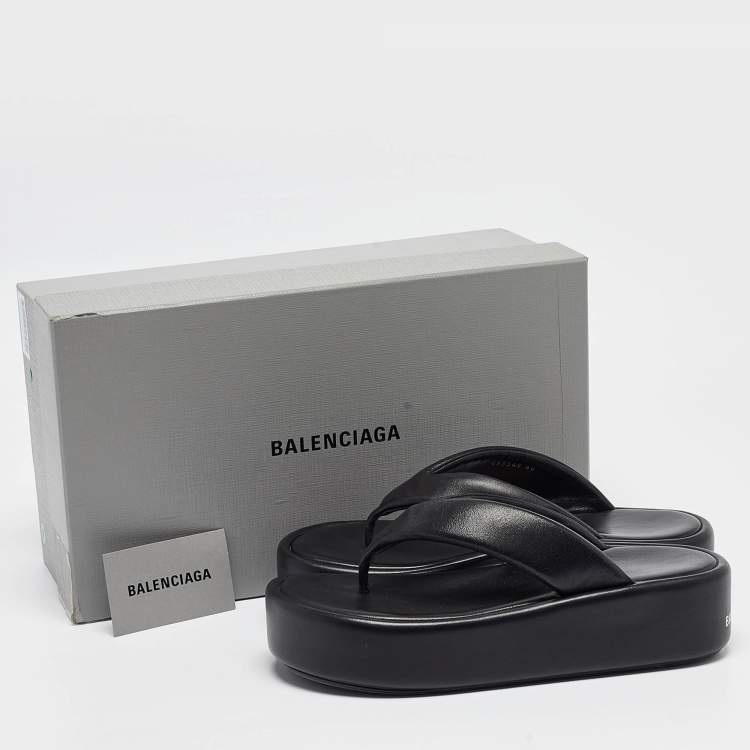 Pre Owned Balenciaga Black Leather Thong Platform Flats Size 40