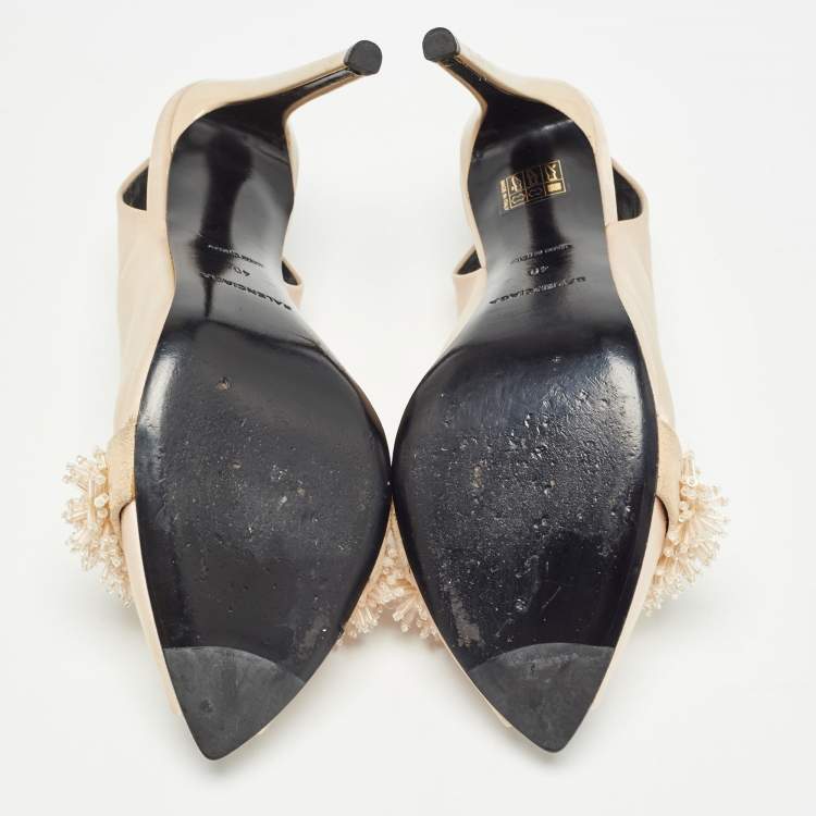 Pre Owned Balenciaga Beige Satin Embellished Slingback Pumps Size 40    