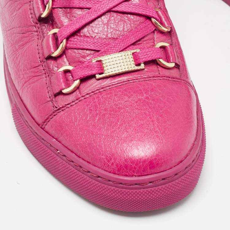 Pre Owned Balenciaga Pink Leather Arena Sneakers Size 38