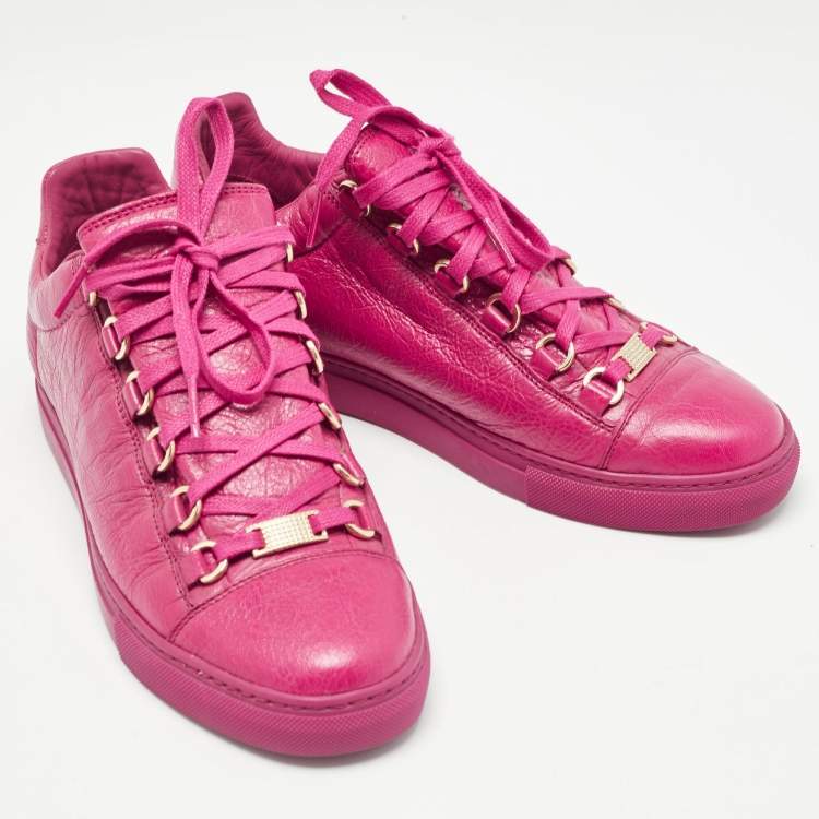 Pre Owned Balenciaga Pink Leather Arena Sneakers Size 38