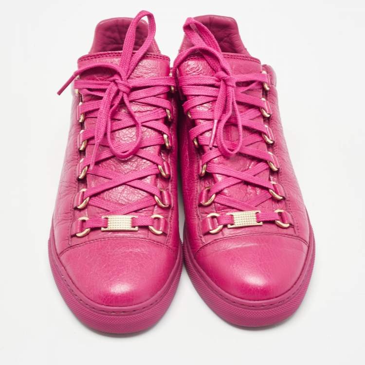 Pre Owned Balenciaga Pink Leather Arena Sneakers Size 38