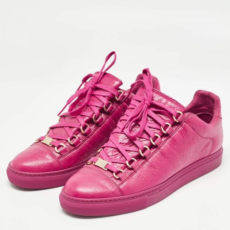 Pre Owned Balenciaga Pink Leather Arena Sneakers Size 38