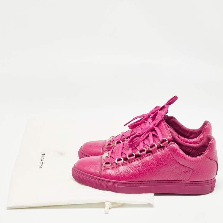 Pre Owned Balenciaga Pink Leather Arena Sneakers Size 38
