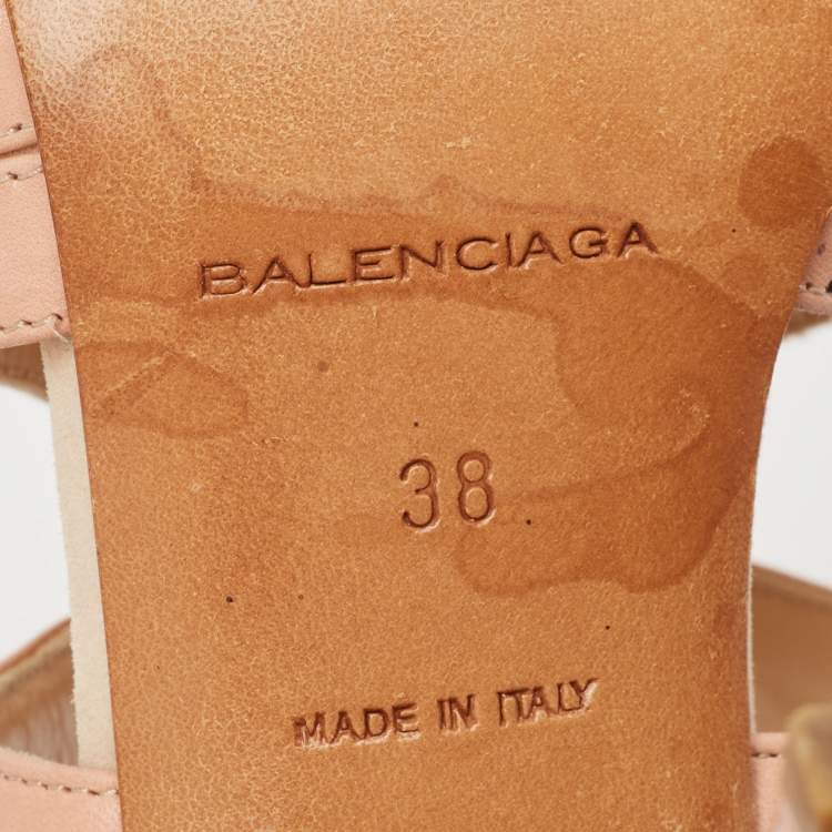 Pre Owned Balenciaga Beige Leather and Suede Ankle Strap Sandals Size 38    