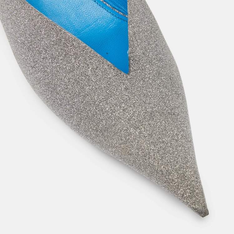 Pre Owned Balenciaga Silver Glitter Knife Pointed Toe Mules Size 40