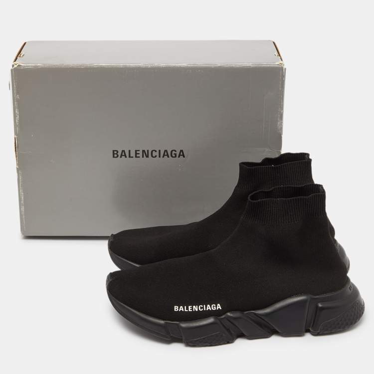 Pre Owned Balenciaga Black Knit Fabric Speed Trainer High Top Sneakers Size 40