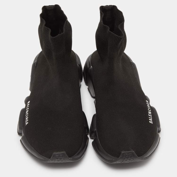 Pre Owned Balenciaga Black Knit Fabric Speed Trainer High Top Sneakers Size 40