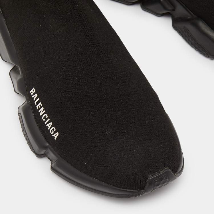 Pre Owned Balenciaga Black Knit Fabric Speed Trainer High Top Sneakers Size 40