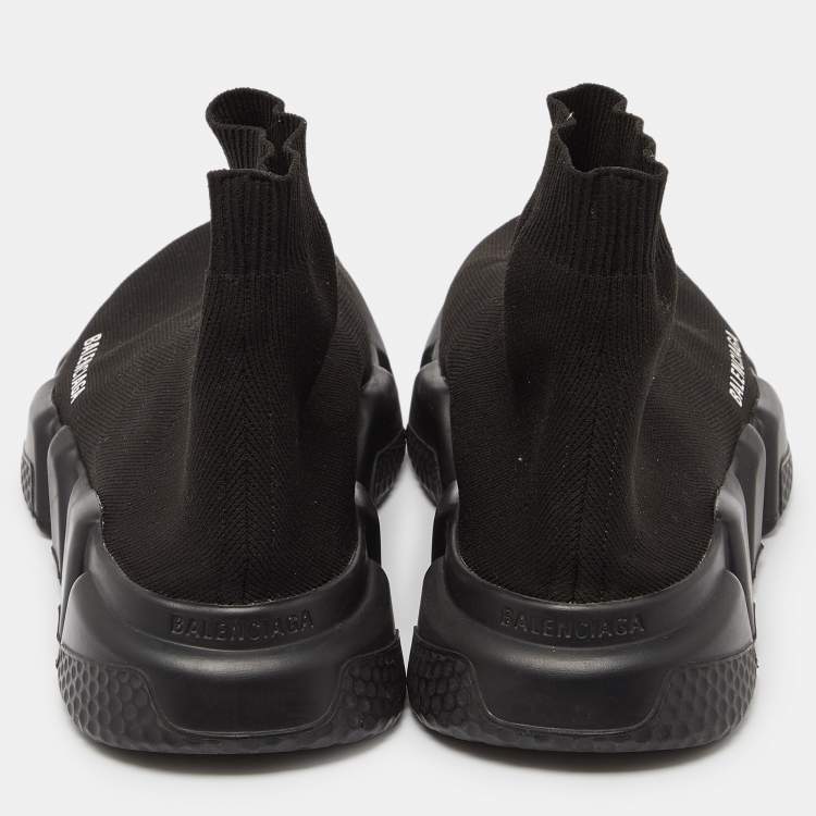 Pre Owned Balenciaga Black Knit Fabric Speed Trainer High Top Sneakers Size 40