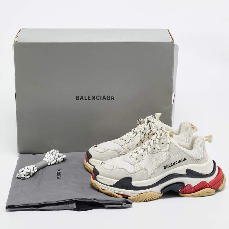 Pre Owned Balenciaga White/Grey Mesh and Nubuck Leather Triple S Sneakers Size 36