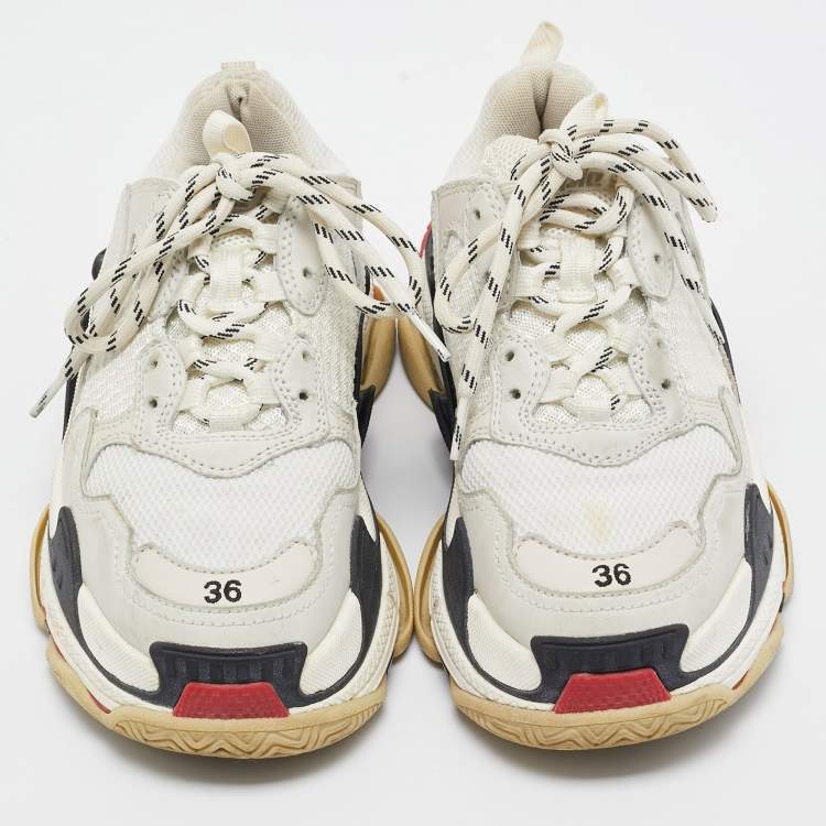 Pre Owned Balenciaga White/Grey Mesh and Nubuck Leather Triple S Sneakers Size 36