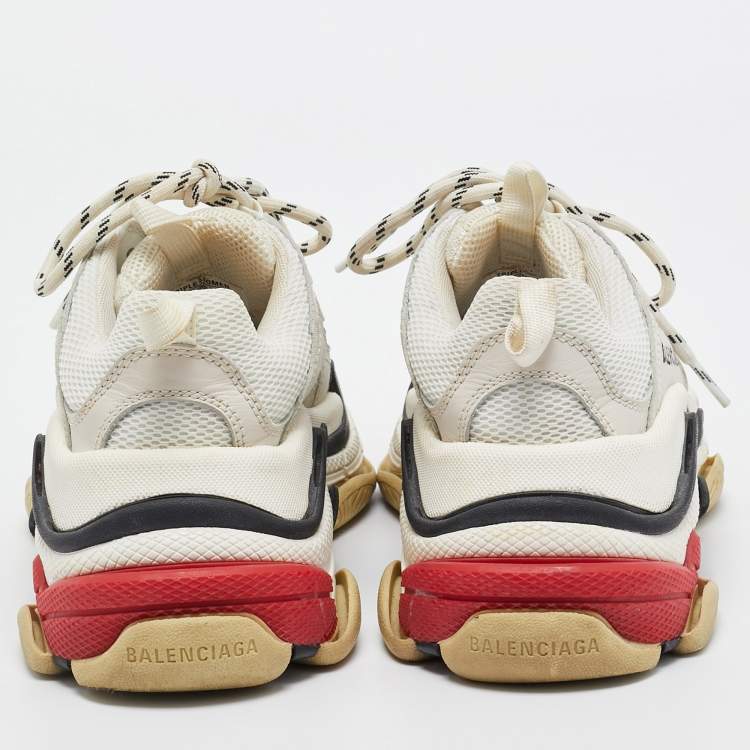 Pre Owned Balenciaga White/Grey Mesh and Nubuck Leather Triple S Sneakers Size 36