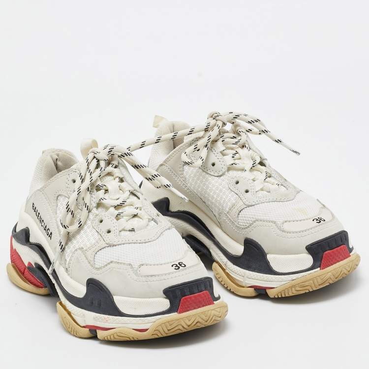 Pre Owned Balenciaga White/Grey Mesh and Nubuck Leather Triple S Sneakers Size 36