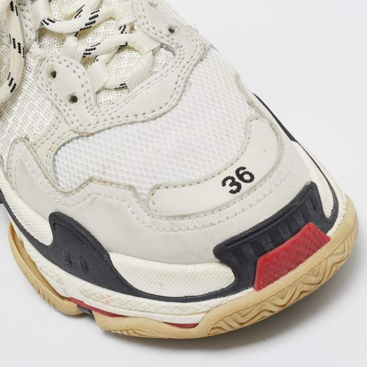 Pre Owned Balenciaga White/Grey Mesh and Nubuck Leather Triple S Sneakers Size 36