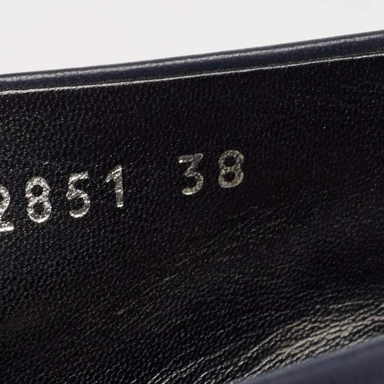 Pre Owned Balenciaga Navy Blue Leather Ballet Flats Size 38