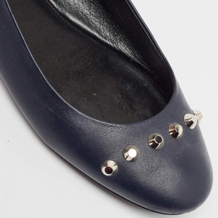 Pre Owned Balenciaga Navy Blue Leather Ballet Flats Size 38