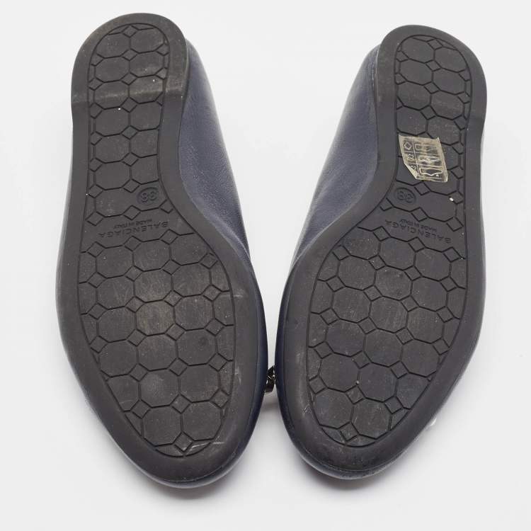 Pre Owned Balenciaga Navy Blue Leather Ballet Flats Size 38