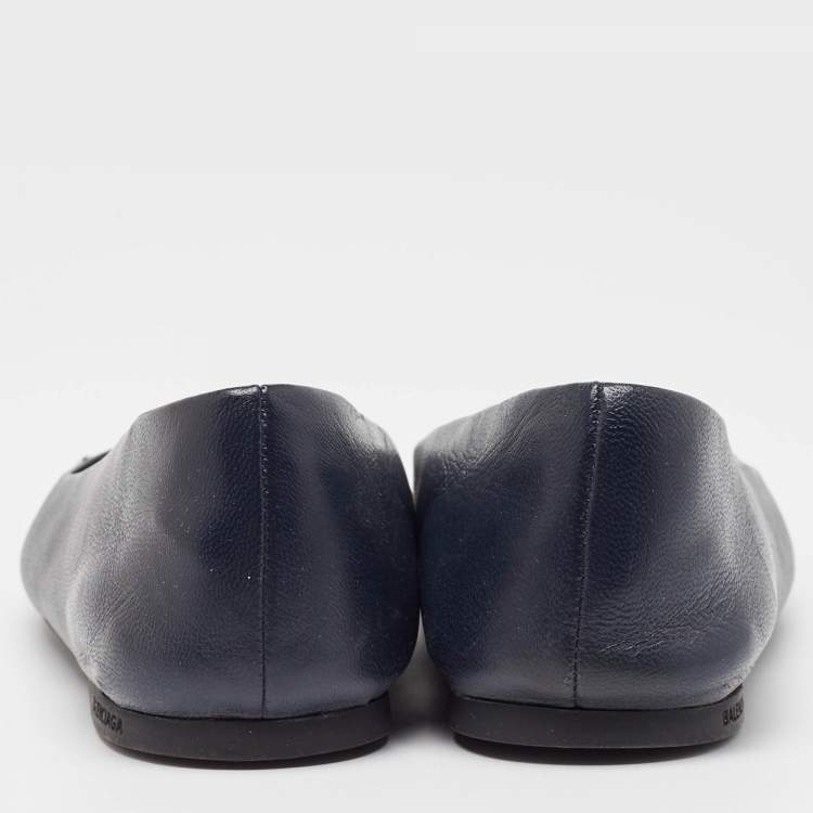 Pre Owned Balenciaga Navy Blue Leather Ballet Flats Size 38