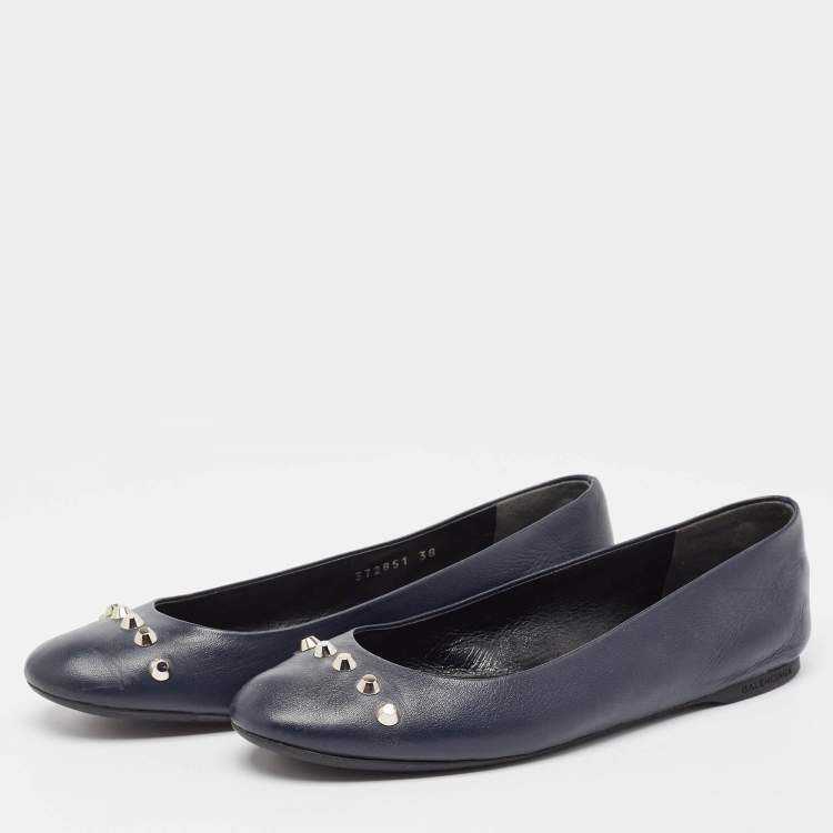 Pre Owned Balenciaga Navy Blue Leather Ballet Flats Size 38