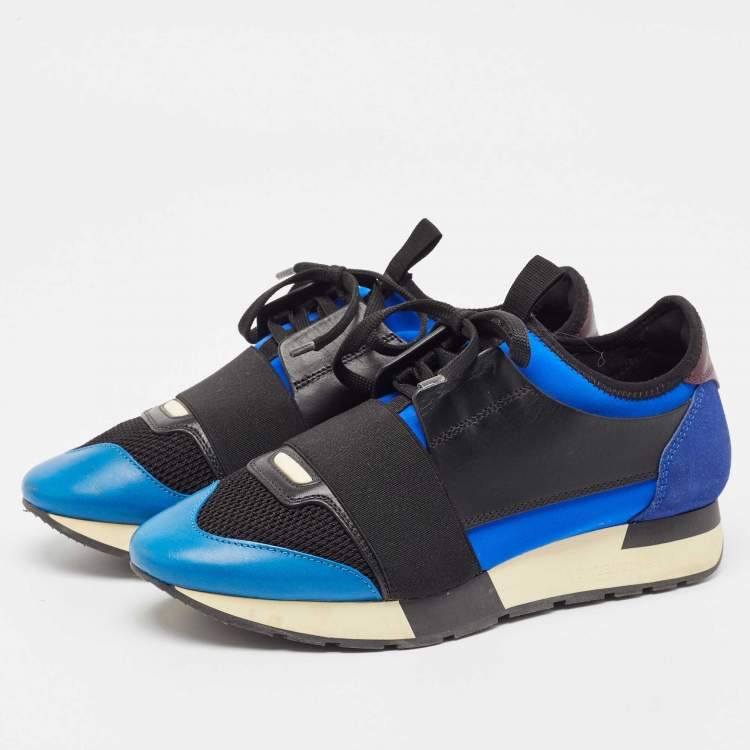 Pre Owned Balenciaga Multicolor Suede and Leather Race Runner Sneakers Size 38